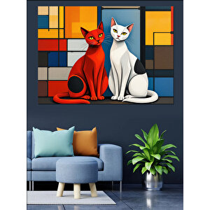 Soyut İki Kedi Dekoratif Kanvas - Mdf Ahşap Tablo 100x140 cm