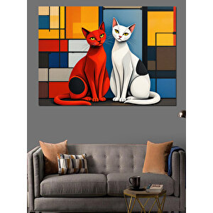 Soyut İki Kedi Dekoratif Kanvas - Mdf Ahşap Tablo
