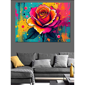 Renk Patlamalı Gül Çizimi Dekoratif Kanvas - Mdf Ahşap Tablo 100x140 cm