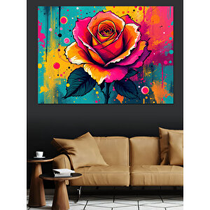 Renk Patlamalı Gül Çizimi Dekoratif Kanvas - Mdf Ahşap Tablo 100x140 cm