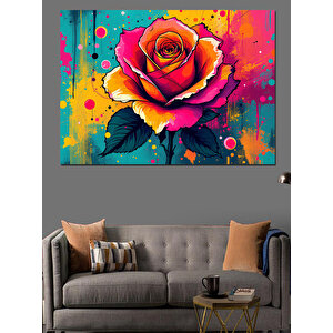 Renk Patlamalı Gül Çizimi Dekoratif Kanvas - Mdf Ahşap Tablo