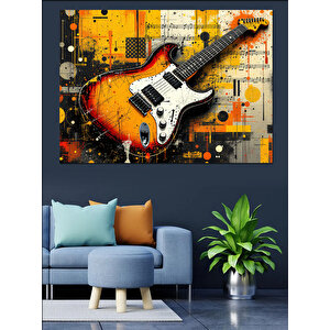 Turuncu Elektrik Gitar Dekoratif Kanvas - Mdf Ahşap Tablo 100x140 cm