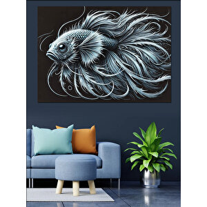 Siyah Beyaz Balık Deseni Dekoratif Kanvas - Mdf Ahşap Tablo 70x100 cm
