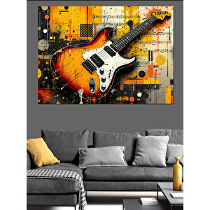 Turuncu Elektrik Gitar Dekoratif Kanvas - Mdf Ahşap Tablo