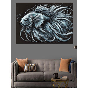 Siyah Beyaz Balık Deseni Dekoratif Kanvas - Mdf Ahşap Tablo 25x35 cm