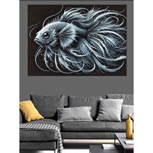 Siyah Beyaz Balık Deseni Dekoratif Kanvas - Mdf Ahşap Tablo