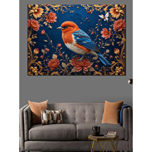 Kuş Desenli Mavi Arka Plan Dekoratif Kanvas - Mdf Ahşap Tablo 50x70 cm
