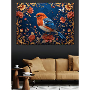 Kuş Desenli Mavi Arka Plan Dekoratif Kanvas - Mdf Ahşap Tablo 100x140 cm