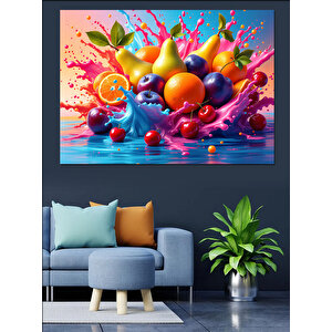 Renkli Meyve Patlaması Dekoratif Kanvas - Mdf Ahşap Tablo 100x140 cm