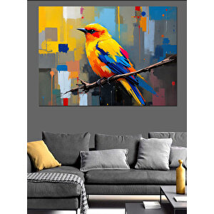 Renkli Arka Plan Sarı Kuş Dekoratif Kanvas - Mdf Ahşap Tablo 100x140 cm