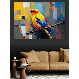 Renkli Arka Plan Sarı Kuş Dekoratif Kanvas - Mdf Ahşap Tablo 100x140 cm