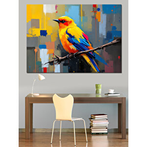 Renkli Arka Plan Sarı Kuş Dekoratif Kanvas - Mdf Ahşap Tablo 25x35 cm