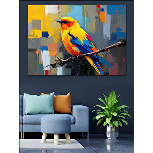Renkli Arka Plan Sarı Kuş Dekoratif Kanvas - Mdf Ahşap Tablo