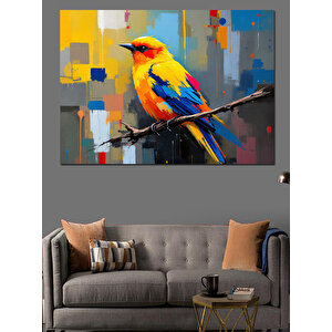Renkli Arka Plan Sarı Kuş Dekoratif Kanvas - Mdf Ahşap Tablo