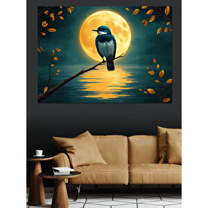 Ay Işığında Yalnız Kuş Dekoratif Kanvas - Mdf Ahşap Tablo 35x50 cm