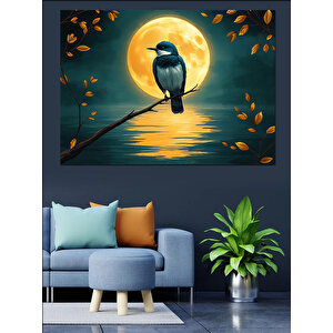 Ay Işığında Yalnız Kuş Dekoratif Kanvas - Mdf Ahşap Tablo 35x50 cm