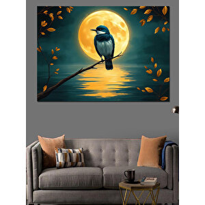 Ay Işığında Yalnız Kuş Dekoratif Kanvas - Mdf Ahşap Tablo 35x50 cm