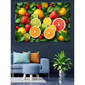 Renkli Tropikal Meyve Kolajı Dekoratif Kanvas - Mdf Ahşap Tablo 50x70 cm