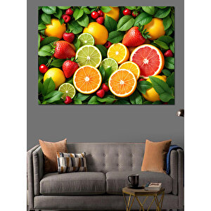Renkli Tropikal Meyve Kolajı Dekoratif Kanvas - Mdf Ahşap Tablo 50x70 cm