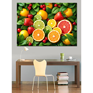 Renkli Tropikal Meyve Kolajı Dekoratif Kanvas - Mdf Ahşap Tablo