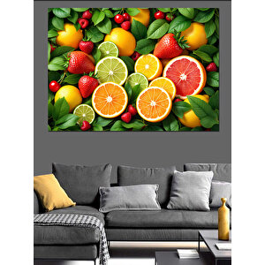 Renkli Tropikal Meyve Kolajı Dekoratif Kanvas - Mdf Ahşap Tablo