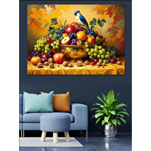 Meyve Ve Kuş Tablosu Dekoratif Kanvas - Mdf Ahşap Tablo 35x50 cm