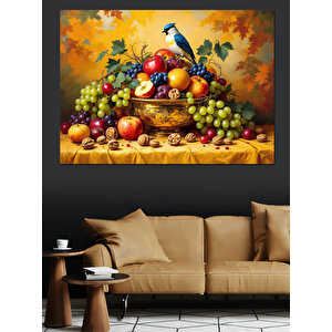 Meyve Ve Kuş Tablosu Dekoratif Kanvas - Mdf Ahşap Tablo 70x100 cm
