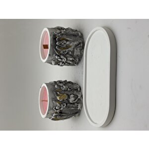 Gül Kokulu %100 Doğal Soya Mumu - Melek Temalı Yuvarlak Mumluk - Hediyeli