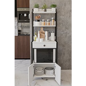 Beyaz Çekmeceli 2 Kapaklı Çok Amaçlı Dolap Mutfak Bangosu Mikrodalga Fırın Mini Fırın Dolabı