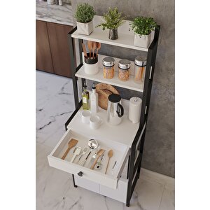 Beyaz Çekmeceli 2 Kapaklı Çok Amaçlı Dolap Mutfak Bangosu Mikrodalga Fırın Mini Fırın Dolabı