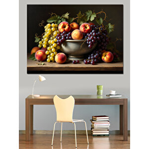 Meyve Ve Üzümlü Natürmort Dekoratif Kanvas - Mdf Ahşap Tablo 100x140 cm