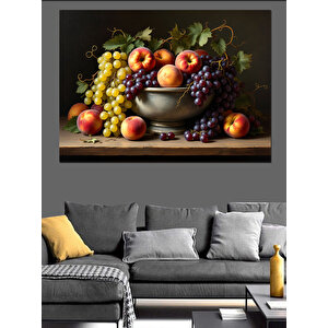 Meyve Ve Üzümlü Natürmort Dekoratif Kanvas - Mdf Ahşap Tablo 100x140 cm