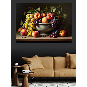 Meyve Ve Üzümlü Natürmort Dekoratif Kanvas - Mdf Ahşap Tablo 100x140 cm