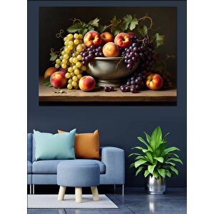 Meyve Ve Üzümlü Natürmort Dekoratif Kanvas - Mdf Ahşap Tablo