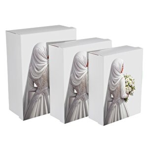 Gelin Bohçası - Gelin Kutusu - Çeyiz Kutusu- Hediye Seti - Tesettürlü Gelin Kutusu 3'lü Set