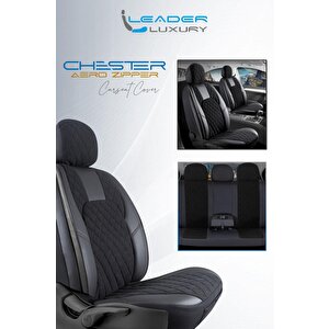 Nissan Skyline Uyumlu Yarı Deri Oto Koltuk Kılıfı Ön Arka Set Chester Model Siyah