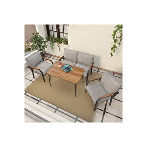 Hayal Serisi Balkon, Bahçe, Cafe - Metal Kanepe Koltuk Takımı - 2+1+1 90x60cm Masalı - Açık Gri Açık Gri