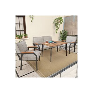 Hayal Serisi Balkon, Bahçe, Cafe - Metal Kanepe Koltuk Takımı - 2+1+1 90x60cm Masalı - Açık Gri Açık Gri