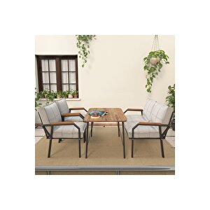 Hayal Serisi Balkon, Bahçe, Cafe - Metal Kanepe Koltuk Takımı - 2+1+1 90x60cm Masalı - Açık Gri Açık Gri