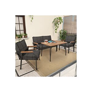 Hayal Serisi Balkon, Bahçe, Cafe - Metal Kanepe Koltuk Takımı - 2+1+1 90x60cm Masalı - Antrasit Antrasit