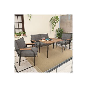 Hayal Serisi Balkon, Bahçe, Cafe - Metal Kanepe Koltuk Takımı - 2+1+1 90x60cm Masalı - Koyu Gri Koyu Gri