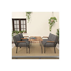 Hayal Serisi Balkon, Bahçe, Cafe - Metal Kanepe Koltuk Takımı - 2+1+1 90x60cm Masalı - Koyu Gri Koyu Gri