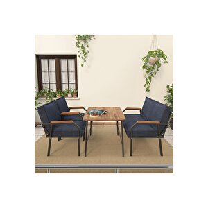 Hayal Serisi Balkon, Bahçe, Cafe - Metal Kanepe Koltuk Takımı - 2+1+1 90x60cm Masalı - Lacivert Lacivert