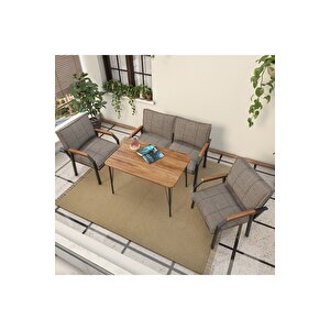 Hayal Serisi Balkon, Bahçe, Cafe - Metal Kanepe Koltuk Takımı - 2+1+1 90x60cm Masalı - Cappucino Cappuccino