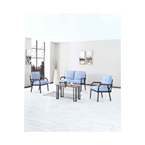 Hayal Serisi Balkon, Bahçe, Cafe - Metal Kanepe Koltuk Takımı - 2+1+1 Sehpalı - Turkuaz Turkuaz