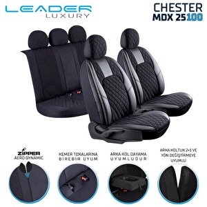 Citroen C5 Aircross Uyumlu Yarı Deri Oto Koltuk Kılıfı Ön Arka Set Chester Model Siyah