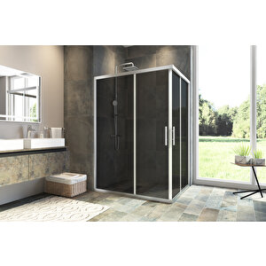 Maxi Temperli 6 Mm Dikdörtgen Cam Duşakabin Krom Profil Füme Cam 80x110 cm