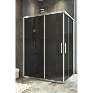 Maxi Temperli 6 Mm Dikdörtgen Cam Duşakabin Krom Profil Füme Cam 100x120 cm