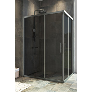 Maxi Temperli 6 Mm Dikdörtgen Cam Duşakabin Siyah Profil Füme Cam 100x140 cm