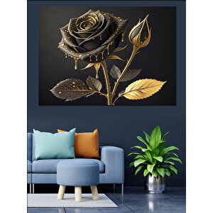 Simsiyah Altın Gül Dekoratif Kanvas - Mdf Ahşap Tablo 25x35 cm